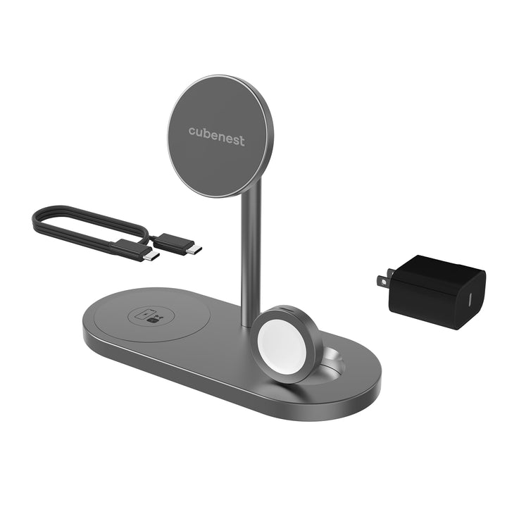 CubeNest kabelloses Ladegerät 3-in-1 kompatibel mit Apple iPhone 12/1314/15, AirPods, Apple Watch |