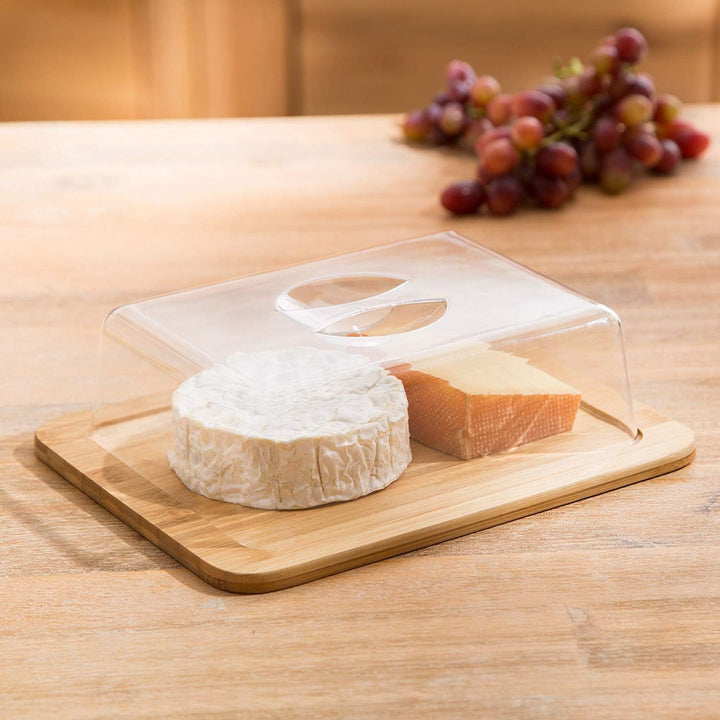 Jonas - Käseglocke / Käsedose / Käse Servierplatte / Bambus Schneidebrett - mit Deckel - Ideal für d