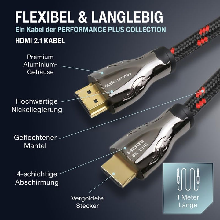 audio pirates by cammica  10k/8K/4K 2.1 HDMI Kabel [1,0 Meter] 48Gbit/s | Ultra High Speed Zertifika