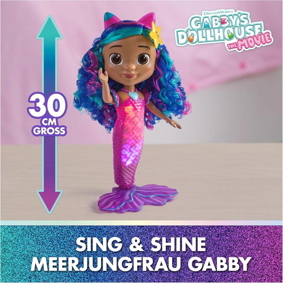 DREAMWORKS GABBY'S DOLLHOUSE – Sing und Shine Meerjungfrau Gabby, 35 cm grosse Puppe mit Licht- und