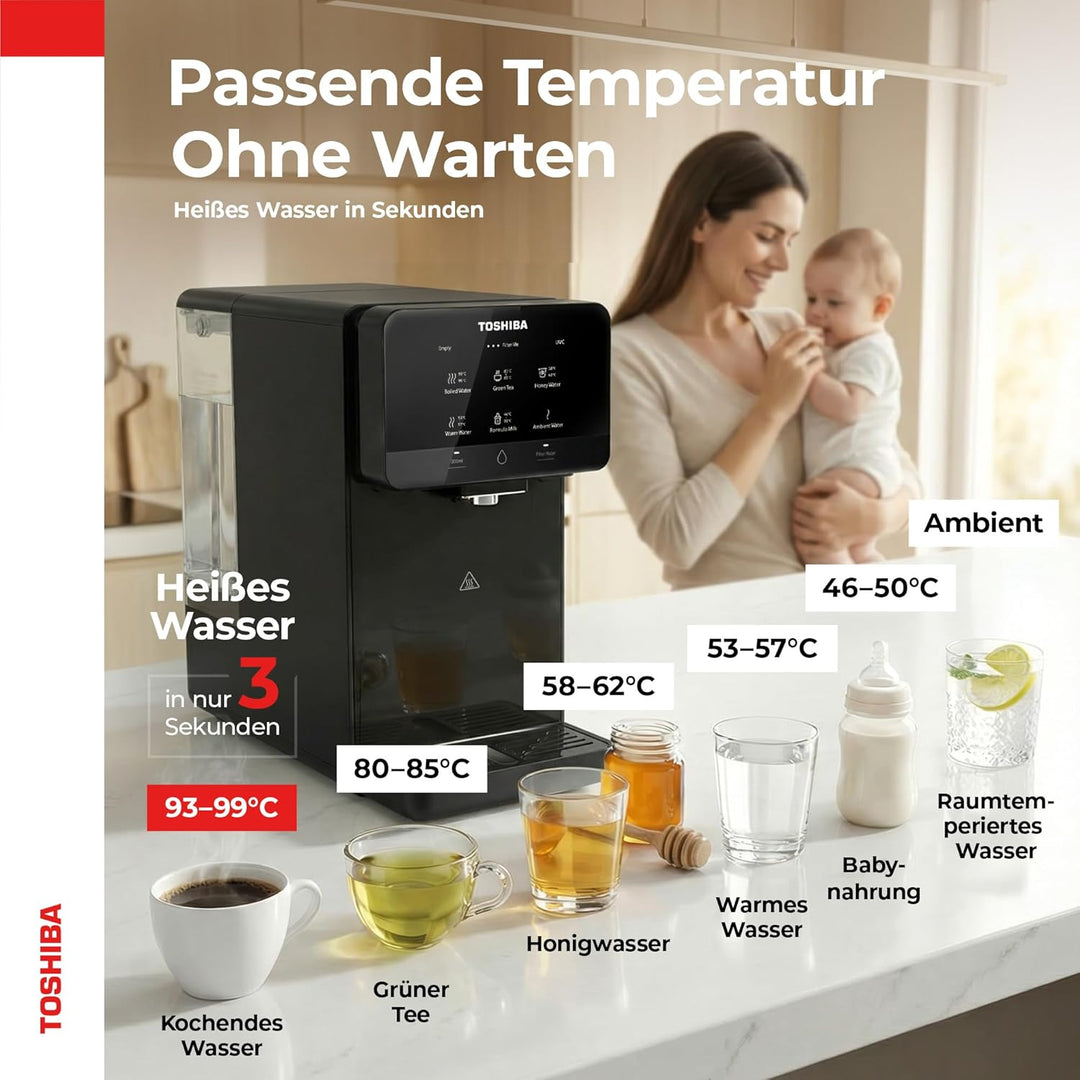 Toshiba Osmoseanlage, Wasserfilter Trinkwasser, Auftisch, Keine Installation, Heisswasserspender, Um