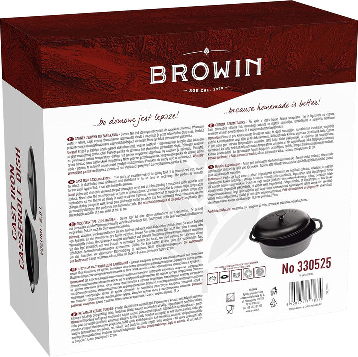 BROWIN® Gusseisen Topf 330525 | Traditioneller Gusstopf | Robuster Brottopf mit Deckel für Induktion