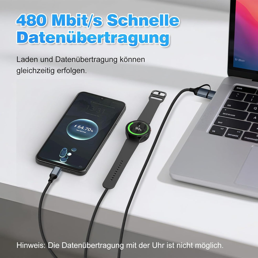 USB C Ladekabel für Samsung Galaxy Ladegerät - 2 in 2 Nylon Kabel Ladestation für samsung galaxy Wat