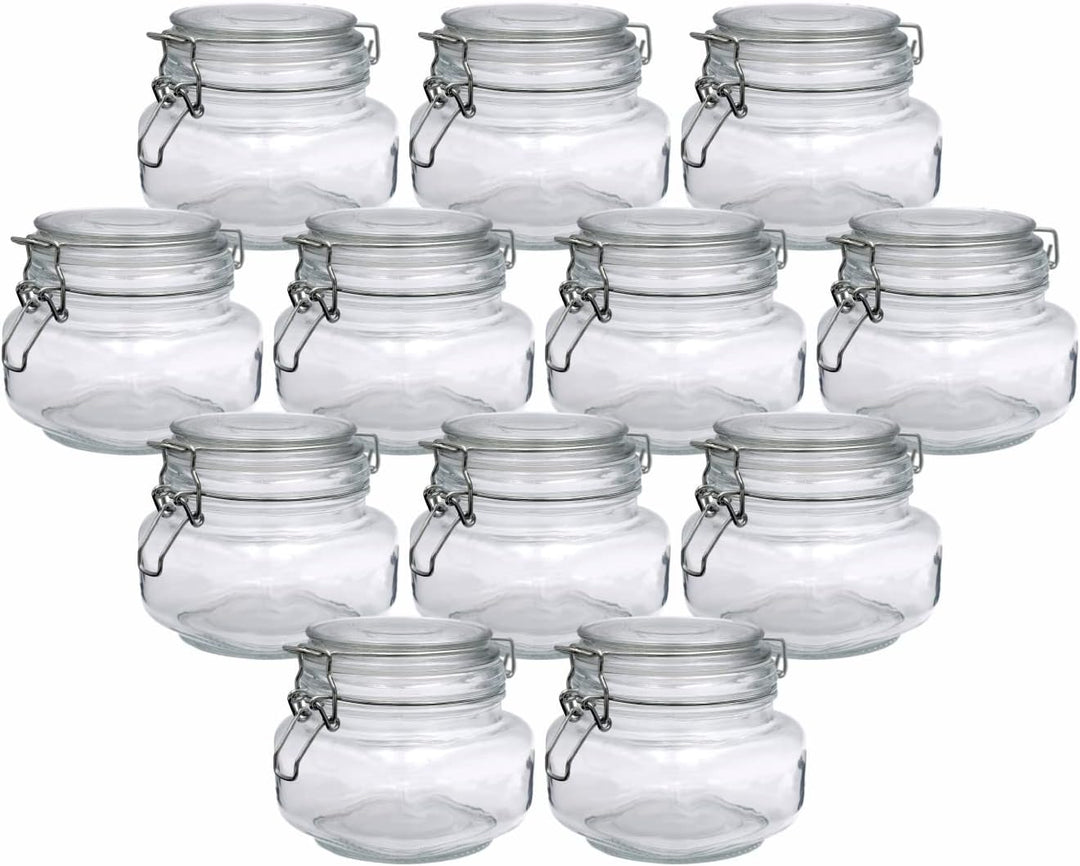 gouveo 12er Set Vorratsgläser 500 ml eckig mit Bügelverschluss - Bügelgläser aus Glas mit Drahtbügel