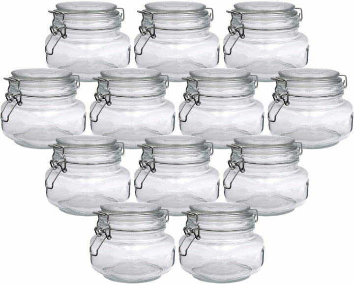 gouveo 12er Set Vorratsgläser 500 ml eckig mit Bügelverschluss - Bügelgläser aus Glas mit Drahtbügel