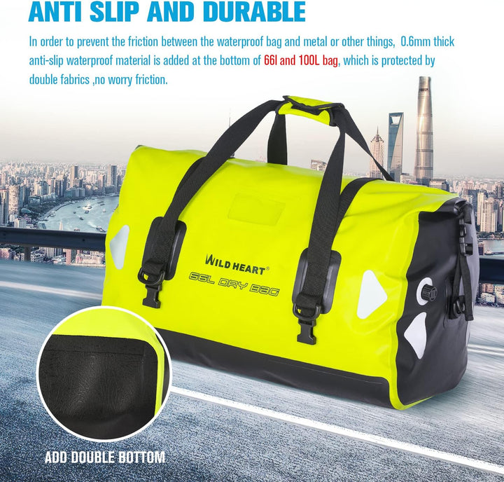 WILD HEART wasserdichte Reisetasche, 40 l 66 l, 100 l, mit verschweissten Nähten, Schultergurten, Ne