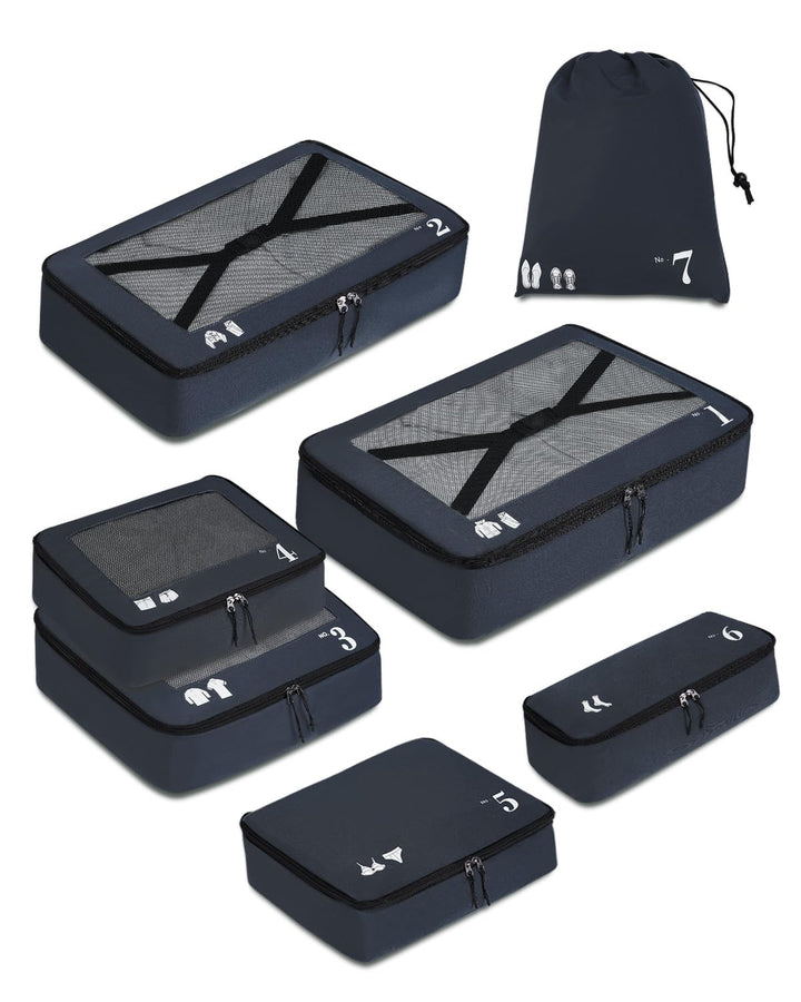 ECOHUB 7 Teilig Koffer Organizer Set, Packing Cubes mit Reissverschluss, Recyceltes PET Packwürfel S