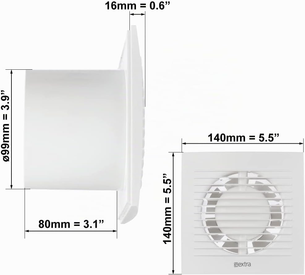 EUROPLAST Ø 100mm Bad-Lüfter mit Feuchtesensor und Timer Leise Ventilator - Kunststoff - Weiss 100mm
