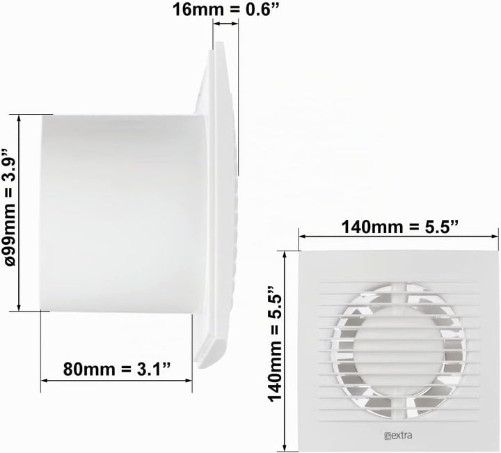 EUROPLAST Ø 100mm Bad-Lüfter mit Feuchtesensor und Timer Leise Ventilator - Kunststoff - Weiss 100mm