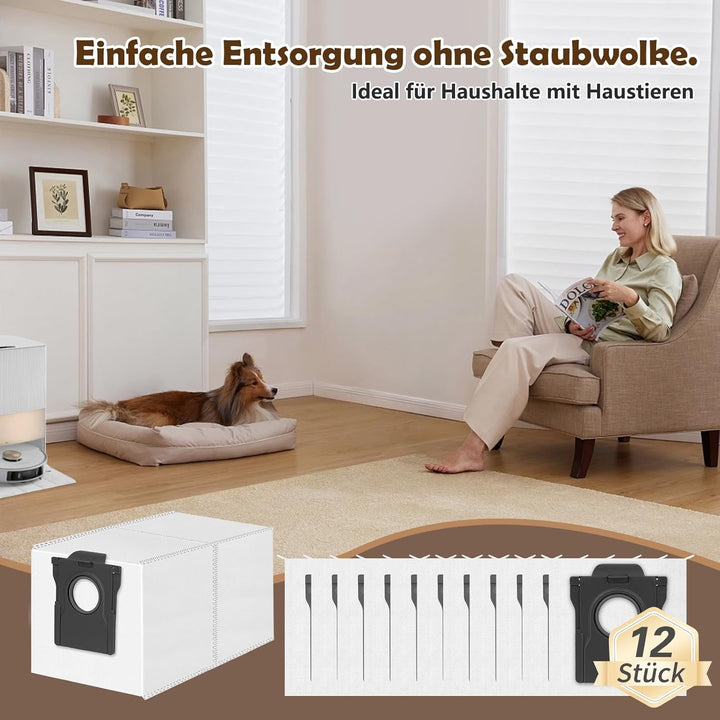 12 Stück Staubbeutel Kompatibel mit Dreame L20/X40 Ultra Complete, L10s/L10/L40/S20/E30 Ultra, L10s