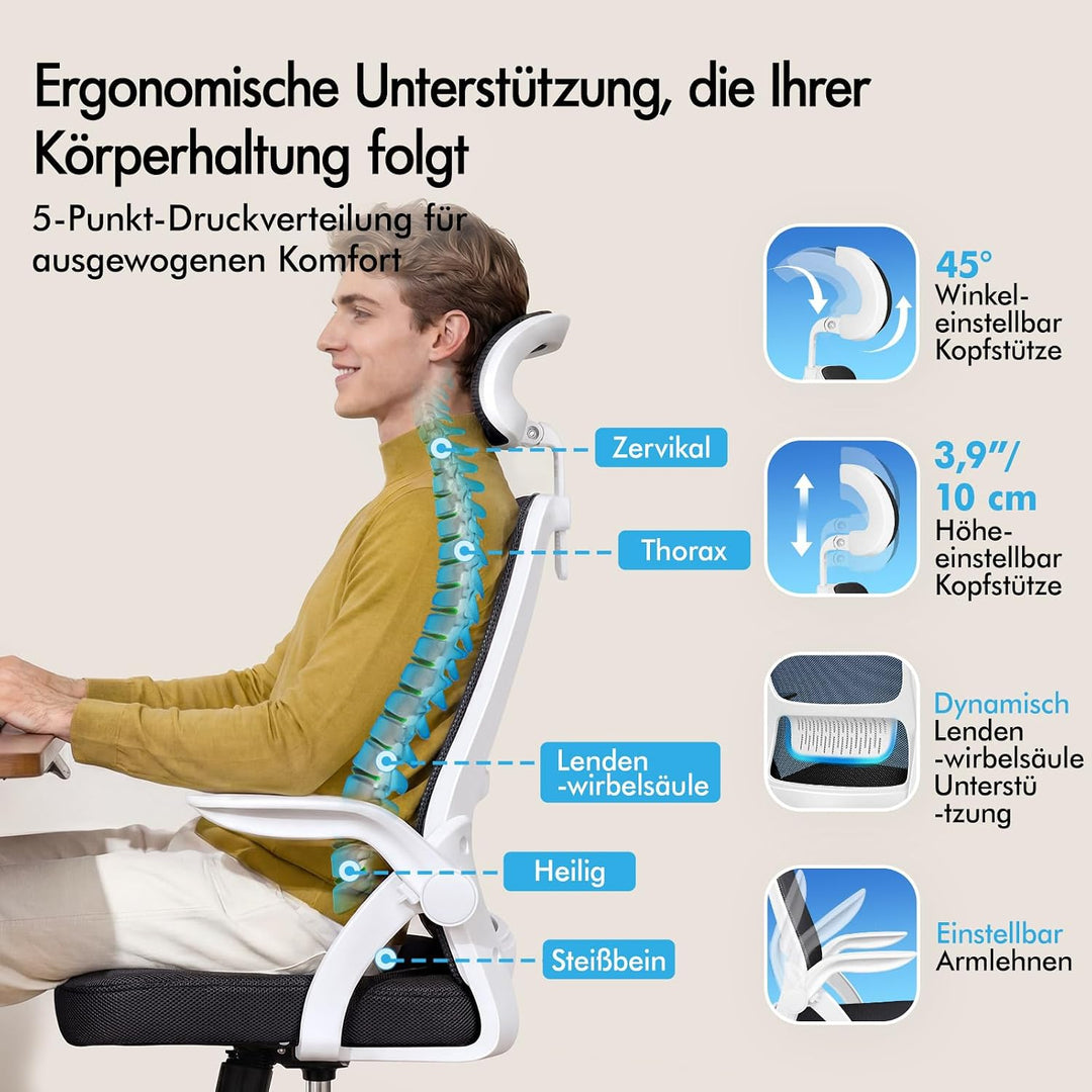 ALFORDSON Bürostuhl Chefsessel Netzstuhl ergonomisch Schreibtischstuhl Wippfunktion höhenverstellbar