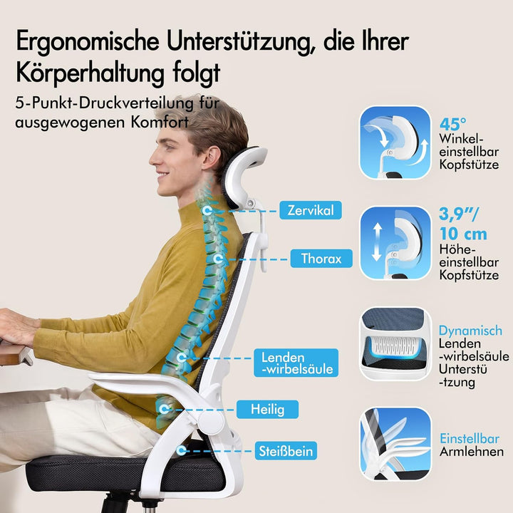ALFORDSON Bürostuhl Chefsessel Netzstuhl ergonomisch Schreibtischstuhl Wippfunktion höhenverstellbar
