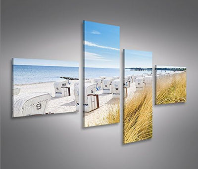 islandburner Bild Bilder auf Leinwand Strandkorb Strand Meer 4L Urlaubsfeeling XXL Poster Leinwandbi