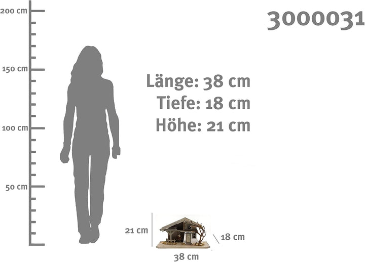 ELLUG Holz Krippenstall, Holzkrippe, Weihnachtskrippe mit Licht 38 * 18 * 21cm (OHNE Krippenfiguren)