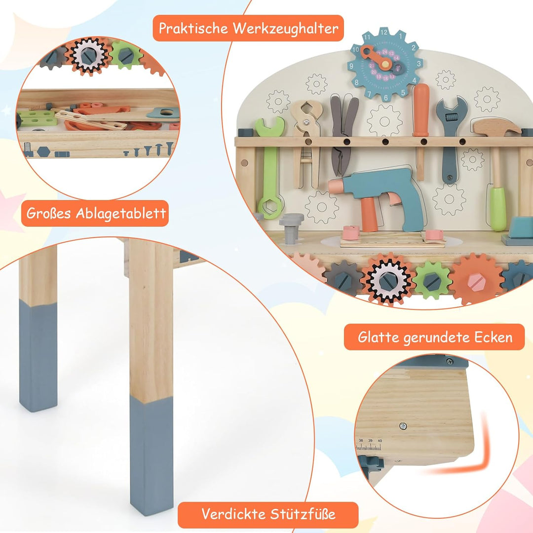 GOPLUS Kinder Werkzeugbank, Spielwerkbank aus Holz mit magnetischem Werkzeughalter, Arbeitsplatte &