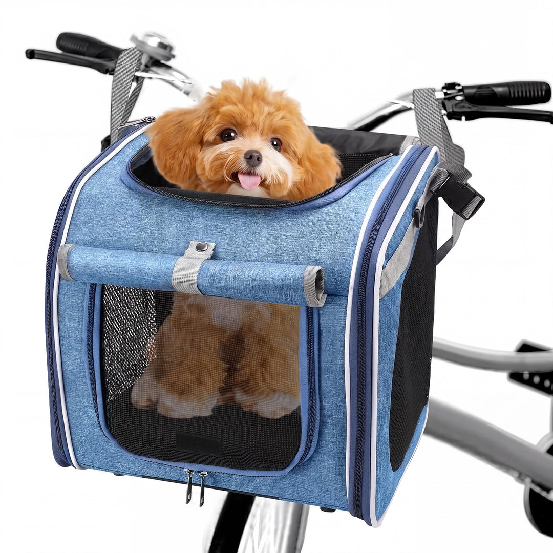 Hunde-Fahrradkorb, Oxford-Stoff, erweiterbar, atmungsaktiv, Haustier-Tragerucksack mit 4 Netzfenster