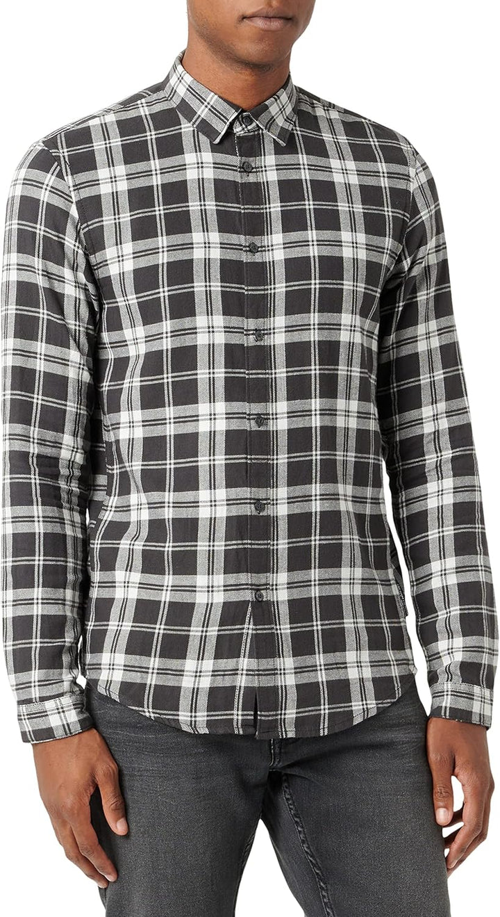 TOM TAILOR Denim Herren Hemd mit Karomuster, 30672 - Coal Grey Light Beige Check