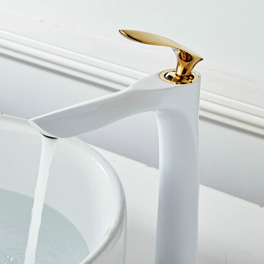 Bad Waschbecken Wasserhahn Einhandgriff Weiss/Gold Chrom hoch Körper Messing heiss und kalt Mischer