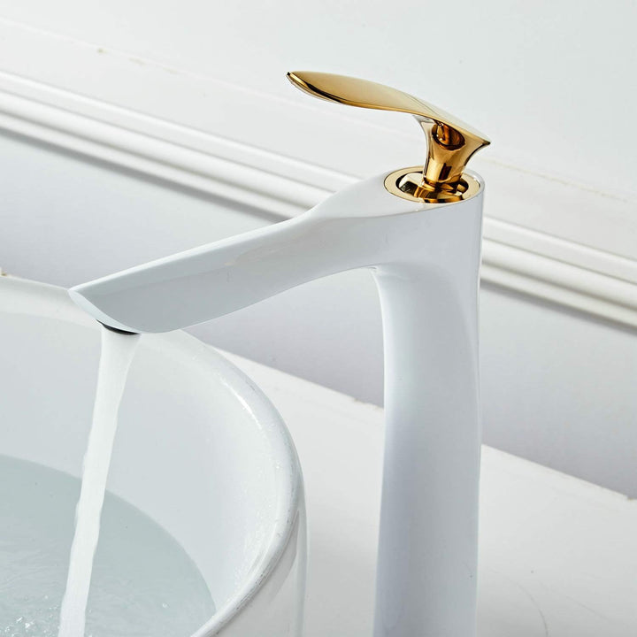 Bad Waschbecken Wasserhahn Einhandgriff Weiss/Gold Chrom hoch Körper Messing heiss und kalt Mischer