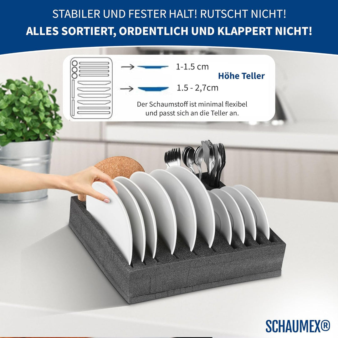 SCHAUMEX® Camping Set - Tellerhalter und Besteckhalter mit Platz für 12 Teller + Tassenhalter XL für