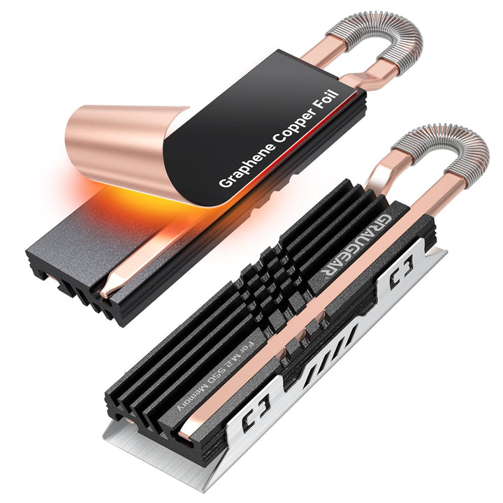 GRAUGEAR HeatPipe-Kühlkörper für M.2 NVMe SSD (2280), für PC, Computer Speichererweiterung, mit Ther