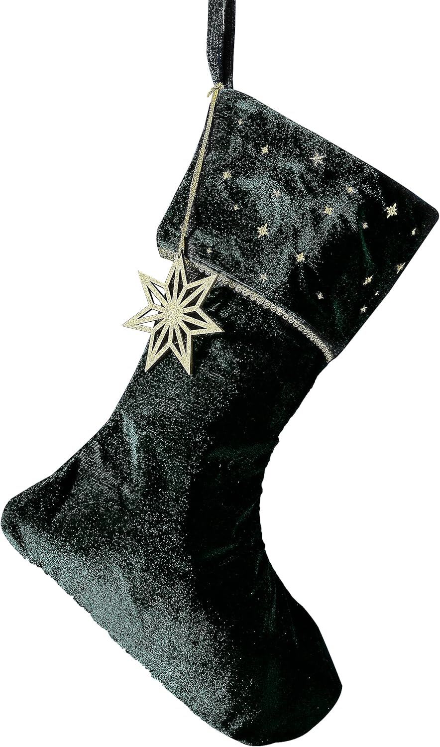 Ginger Ray Green Velvet Embroidered Weihnachtsstrumpf mit Charme Kamindeko Grüner Strumpf, Grüner St