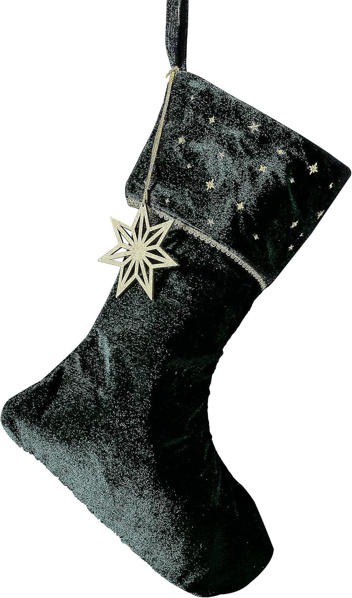 Ginger Ray Green Velvet Embroidered Weihnachtsstrumpf mit Charme Kamindeko Grüner Strumpf, Grüner St