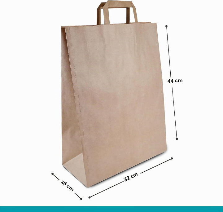 Commerline Papiertüten 250 Stück, Braun, 32+16x44 cm | Kraftpapier Tüten Klein Mit Henkel | Tragetas
