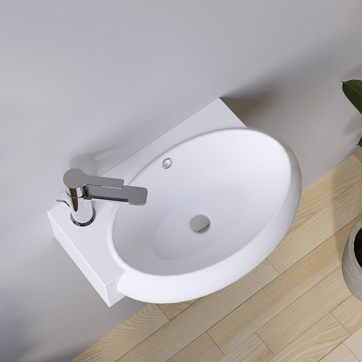 Waschbecken Keramik Waschtisch Hängewaschbecken klein Handwaschbecken Weiss Eckig-Oval 44 x 29 cm Ba