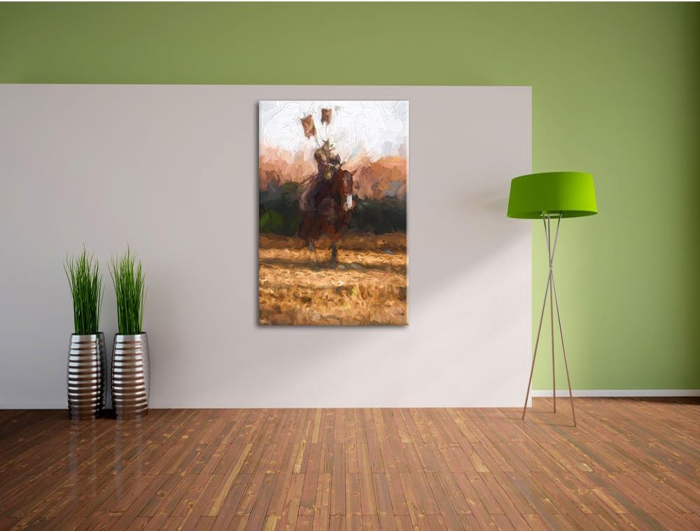 Pixxprint Samurai Krieger auf einem Pferd Kunst Pinsel Effekt, Format: 100x70 auf Leinwand, 100x70