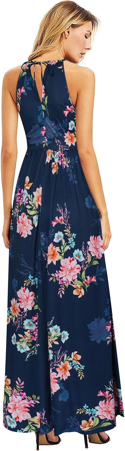 KILIG Sommerkleid Damen Lang Maxikleid Neckholder Elegant Sommer Kleid Hochzeitsgast Partykleid Schl