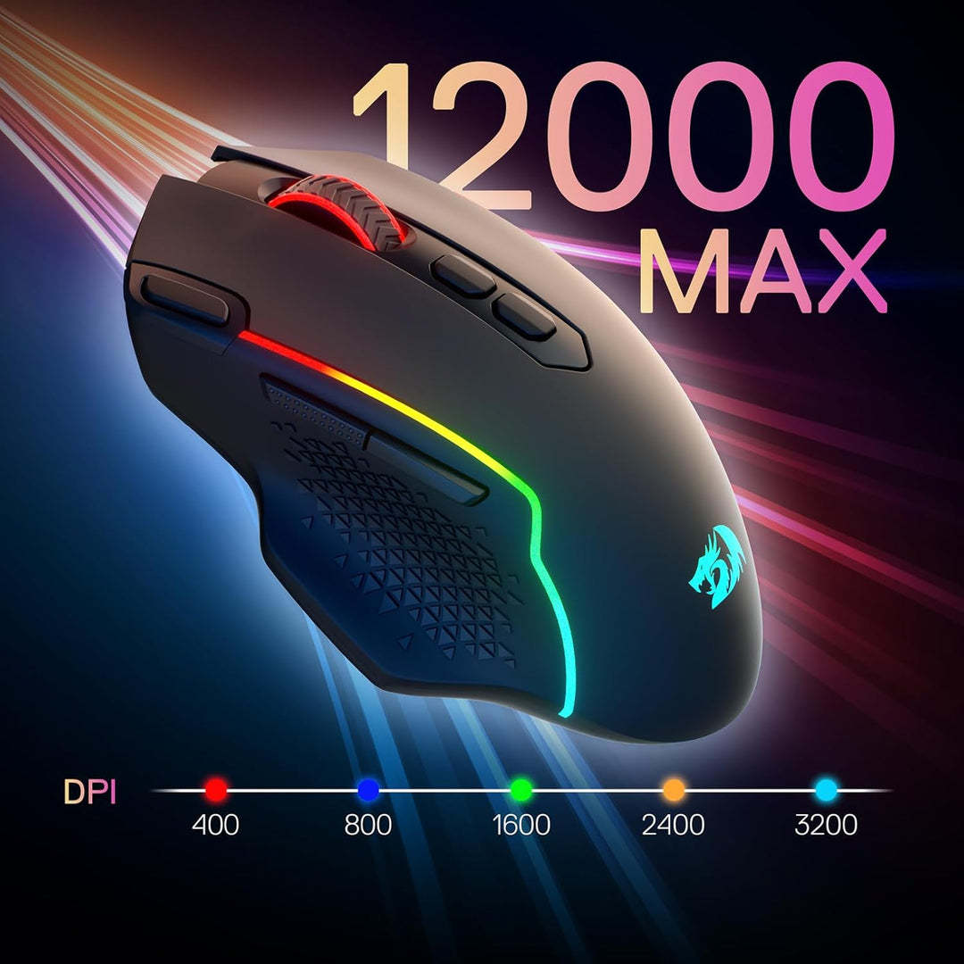 Redragon M810 MAX 3-Modus-Funk-Gaming-Maus, 12000 DPI kabelgebundene/kabellose RGB-Maus mit Schnellf