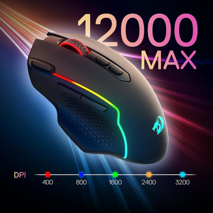 Redragon M810 MAX 3-Modus-Funk-Gaming-Maus, 12000 DPI kabelgebundene/kabellose RGB-Maus mit Schnellf