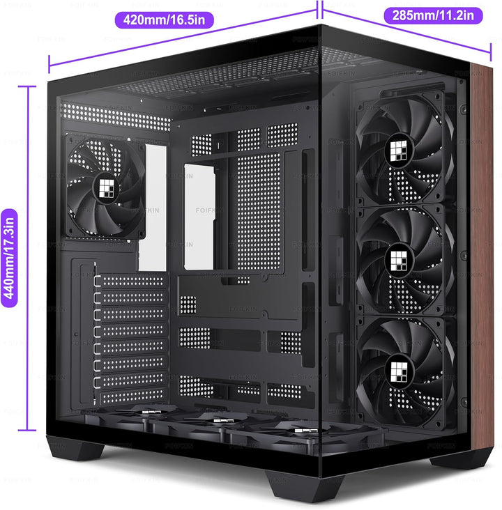 FOIFKIN M9 PC Gehäuse - Walnuss-Frontblende,Vorinstallierte 7 ohne RGB-Lüfter, ATX Mid-Tower Gaming