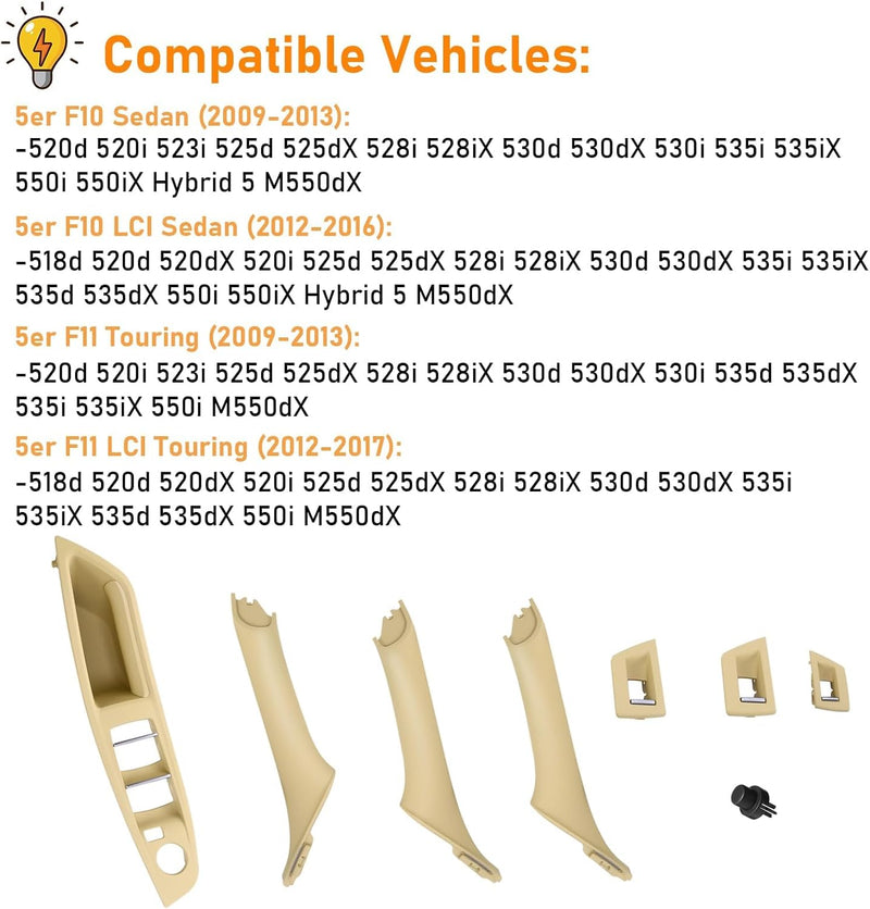 TTCR-II 7PCS Türgriff Kit Kompatibel mit Türgriffe BMW 5er F10/F11 Fahrerseite Fensterschalter Armle