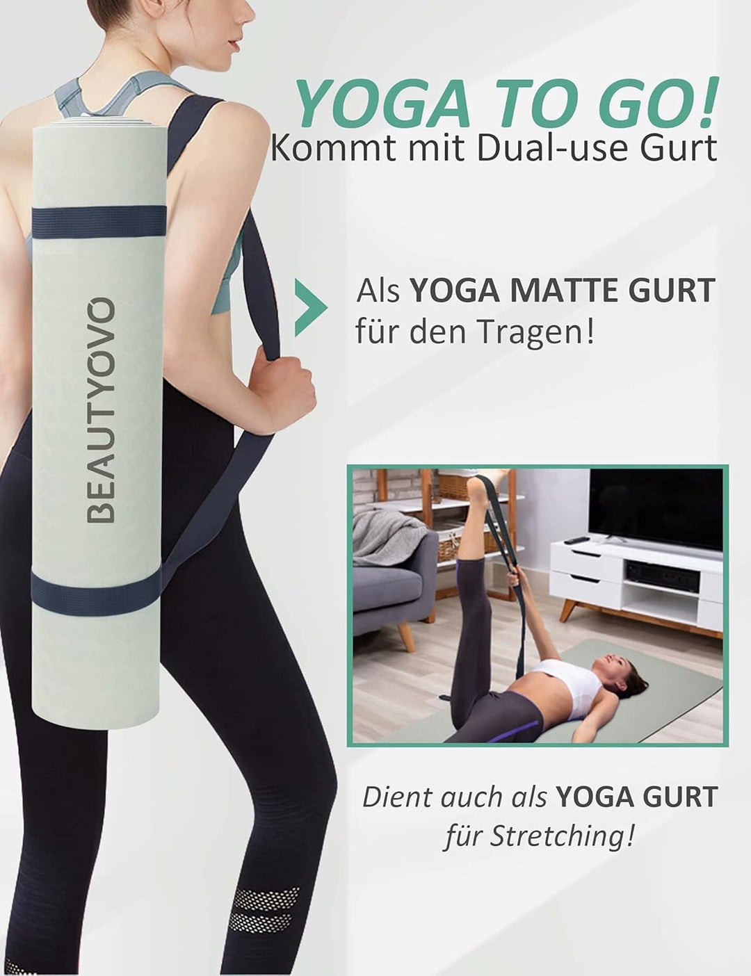 Yogamatte Rutschfest mit Tragegurt, 6| 8mm Dicke Yoga Matte, Pro Sportmatte Fitnessmatte Rutschfest,
