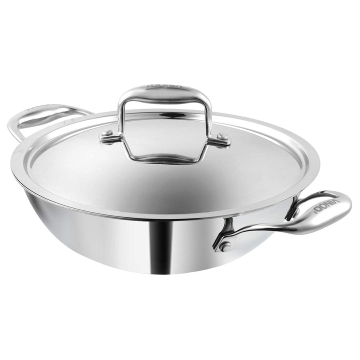 Vinod Platinum Triply Edelstahl-Kadai, geeignet für indische Küche, Saucen, Eintöpfe, Suppen, extra