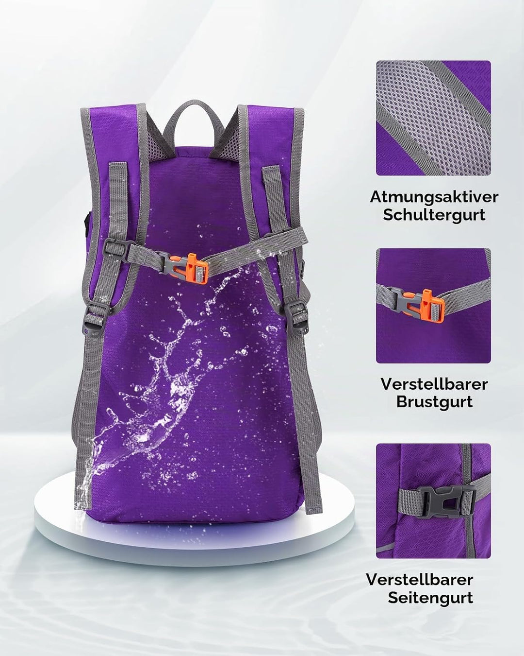 WATERFLY Faltbarer Rucksack Ultraleicht Wanderrucksack: 25L Leichter Tagesrucksack Sportlich Packabl