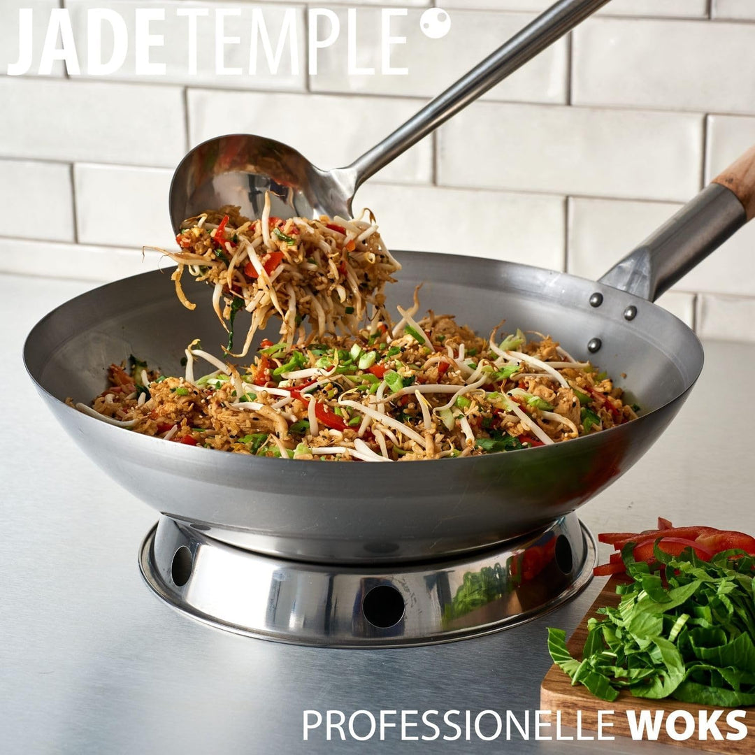 JADE TEMPLE Wok aus Carbonstahl mit 35 cm Durchmesser, mit rundem Holzgriff Durchmesser 35 cm runder