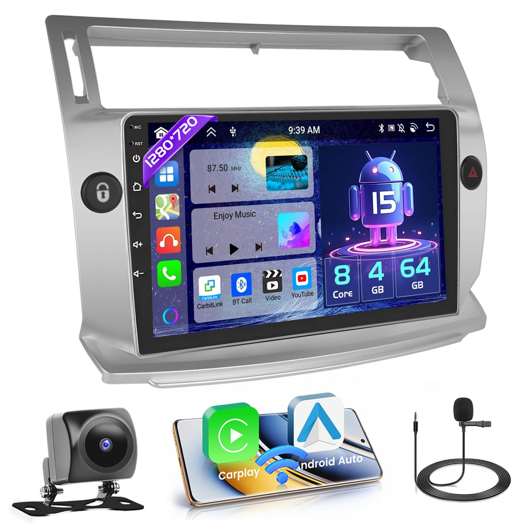 Hikity 8 core 4+64GB Android 15 Autoradio für Citroen C4 2004-2009/C-Quatre 2008-2011 Radio Wireless