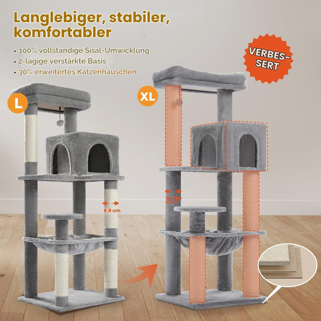 PAWZ Road Katzenbaum mit Metall-Plüsch-Hängematte, Katzenturm für ausgewachsene Katzen mit 2-türigem