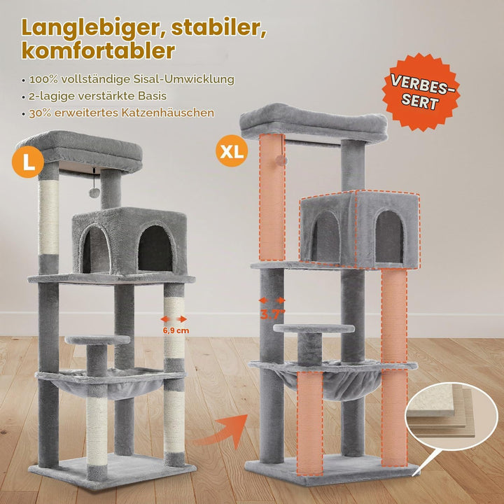 PAWZ Road Katzenbaum mit Metall-Plüsch-Hängematte, Katzenturm für ausgewachsene Katzen mit 2-türigem