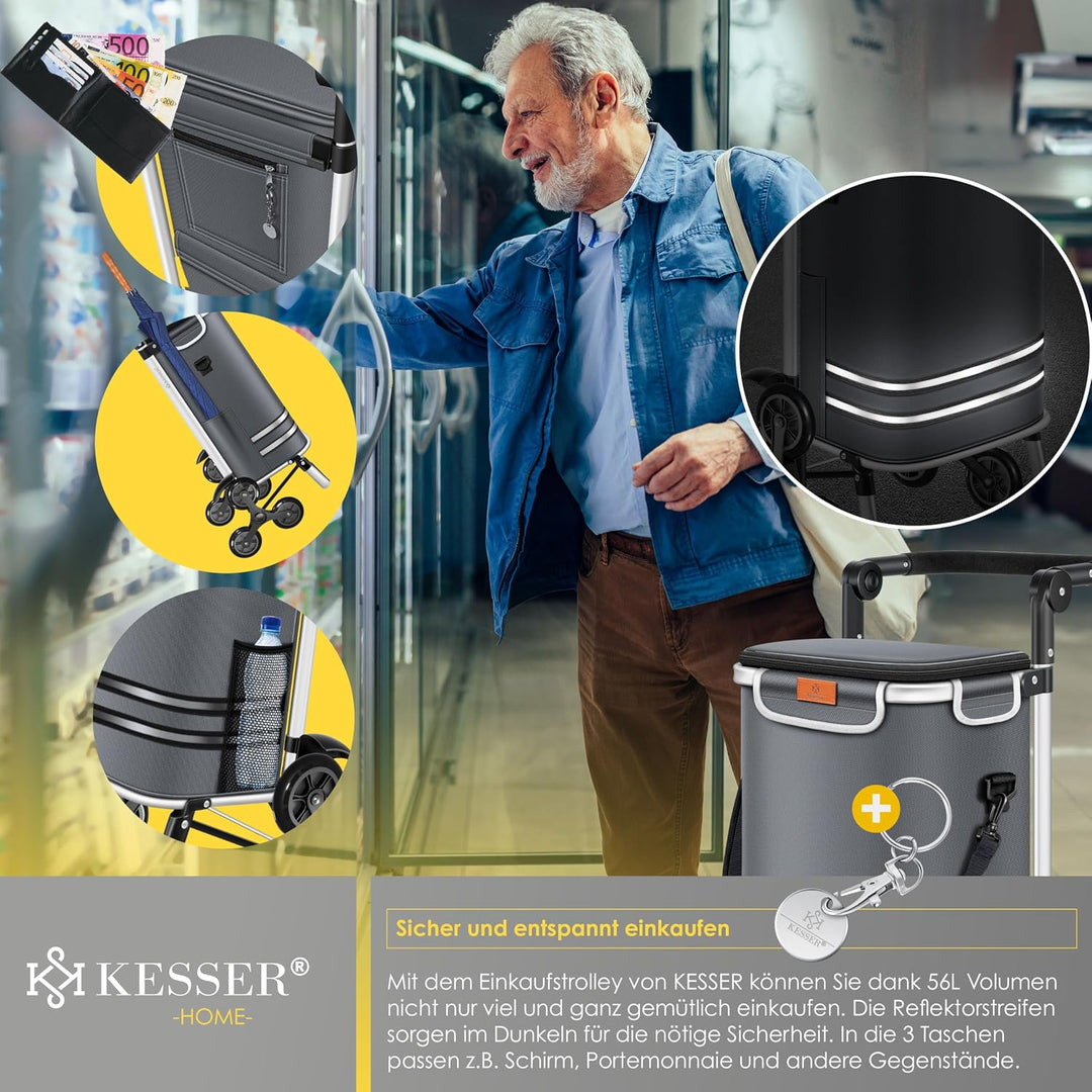 KESSER® Einkaufstrolley Treppensteiger mit Kühlfach klappbar mit 56L Kapazität und belastbar bis 50k