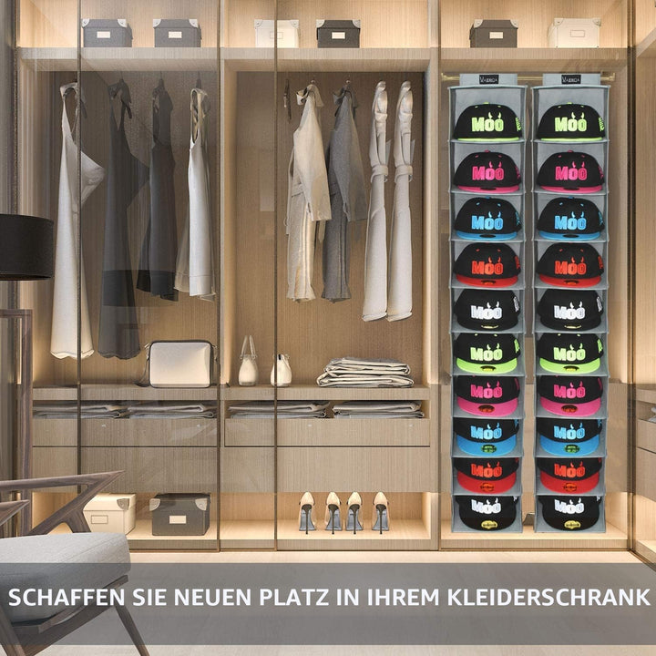VAESIDA Hutablage & Baseball Kappen-Halter – 10 Regale, hängender Schrank für Baseballhut-Aufbewahru