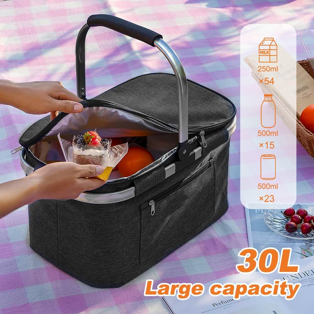 Einkaufskorb Faltbar, 30L Einkaufstasche Gross mit Gepolsterten Griffen, isolierter Wasserdichter Ei