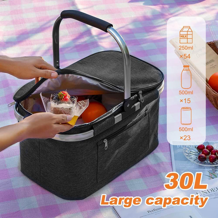 Einkaufskorb Faltbar, 30L Einkaufstasche Gross mit Gepolsterten Griffen, isolierter Wasserdichter Ei