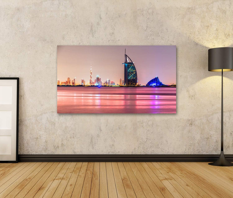 Bild Bilder auf Leinwand Dubai Skyline in der Abenddämmerung Wandbild, Poster, Leinwandbild MXR 100x