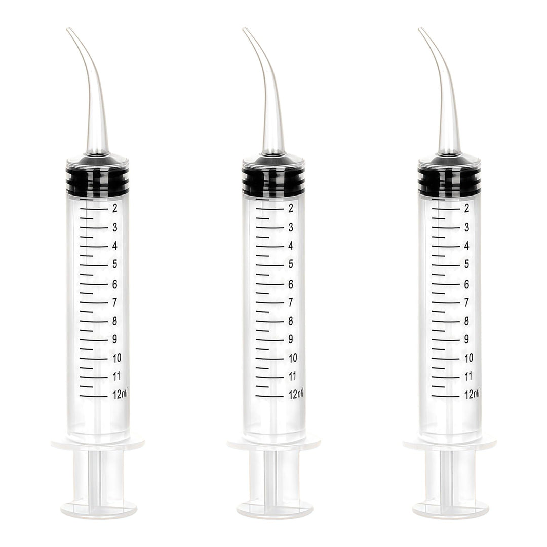 3 Kunststoffspritze, 12 ml, mit Skala, wiederverwendbar, Bewässerung, gebogene Spritze, zur Reinigun