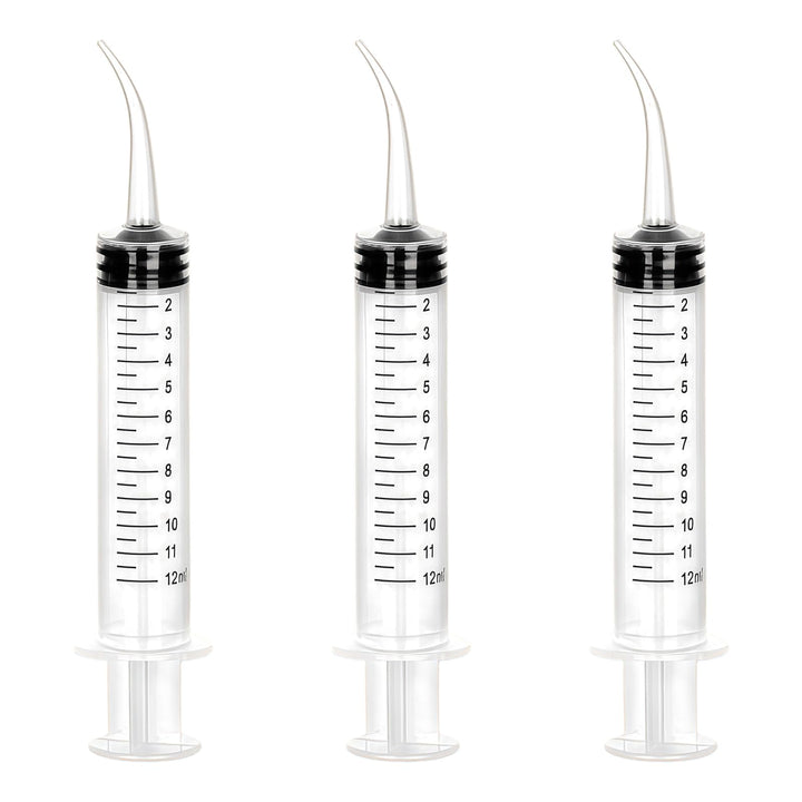3 Kunststoffspritze, 12 ml, mit Skala, wiederverwendbar, Bewässerung, gebogene Spritze, zur Reinigun