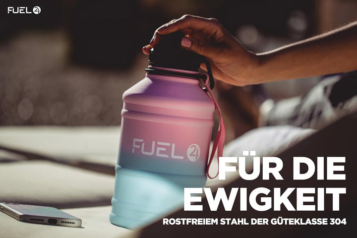 Fuel24 Extra Stark Trinkflasche Edelstahl Metall 1.3L & 2.2L - Auslaufsicher & BPA-Frei Wasserflasch